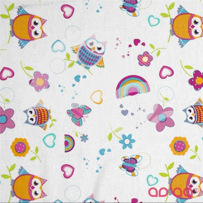 Tossed Owls & Butterflies White/Bright