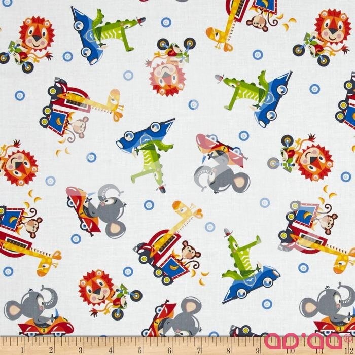 Safari Drive Tossed Animals White